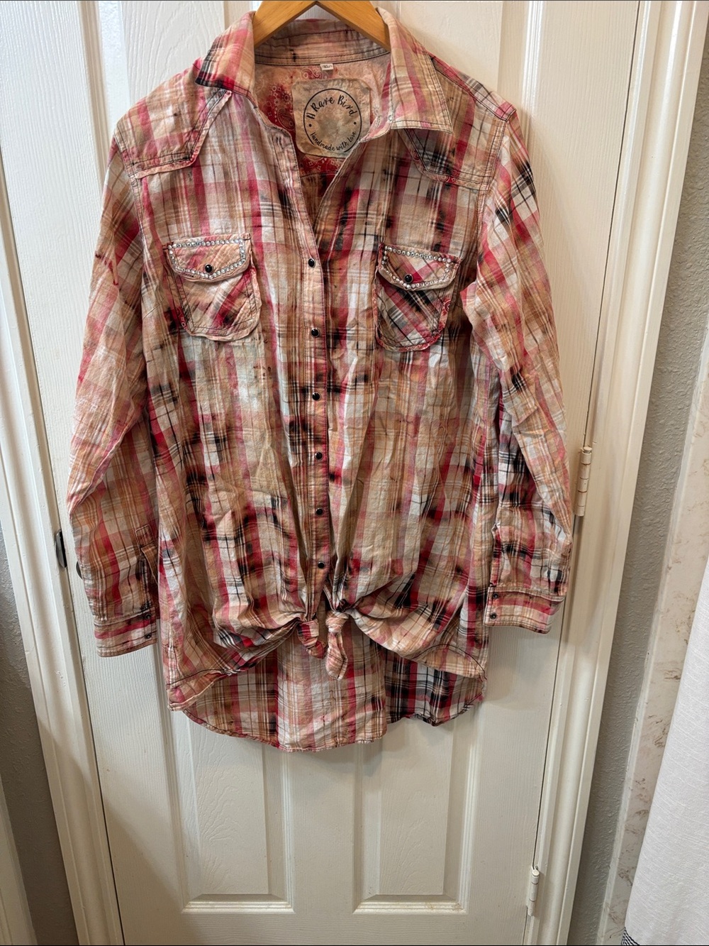 A Rare Bird Handmade Distressed Button Down Top size XL